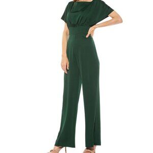 NWT Alexia Admor Wide-Leg Satin Jumpsuit Dark Green